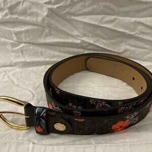 MICHAEL KORS Chocolate Brown Faux Leather Floral-Print MK Signature Logo Belt XL